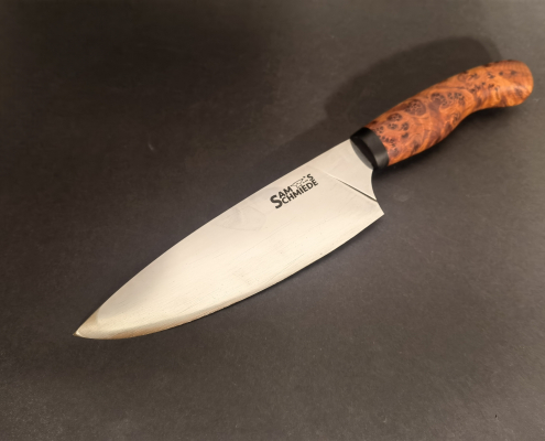 Chefkochmesser mit Thuja Maser und Gravur Chefkochmesser mit Thuja Maser und Gravur