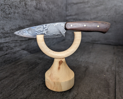 Damast Brotzeitmesser mit Räuchereichengriff
